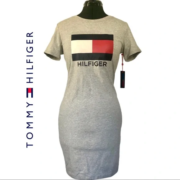 Tommy Hilfiger | Dresses | Tommy Hilfiger Tshirt Dress Gray With Logo Size  M | Poshmark